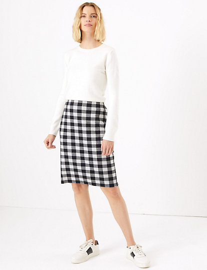 Gingham Fitted Pencil Skirt