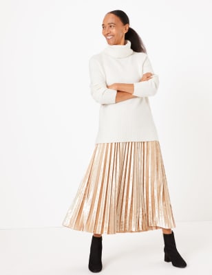 Jupe midi pliss&eacute;e en velours