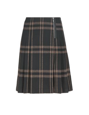 New Wool Blend Pleated Mono Checked Skirt | M&S Collection | M&S