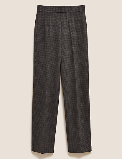 Jersey Houndstooth Straight Leg Trousers