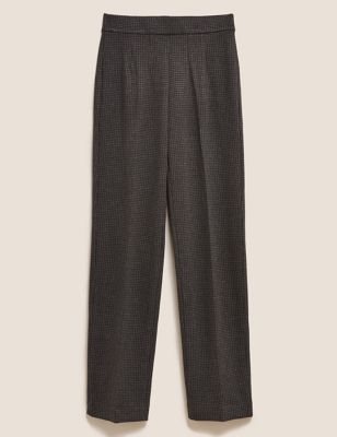 M&S Womens Jersey Houndstooth Straight Leg Trousers