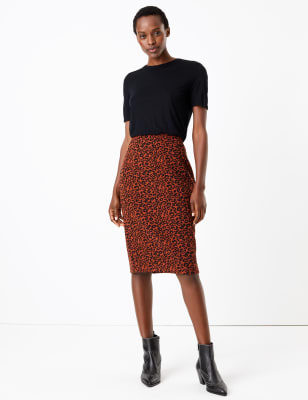 Jupe crayon midi &agrave; imprim&eacute; animal