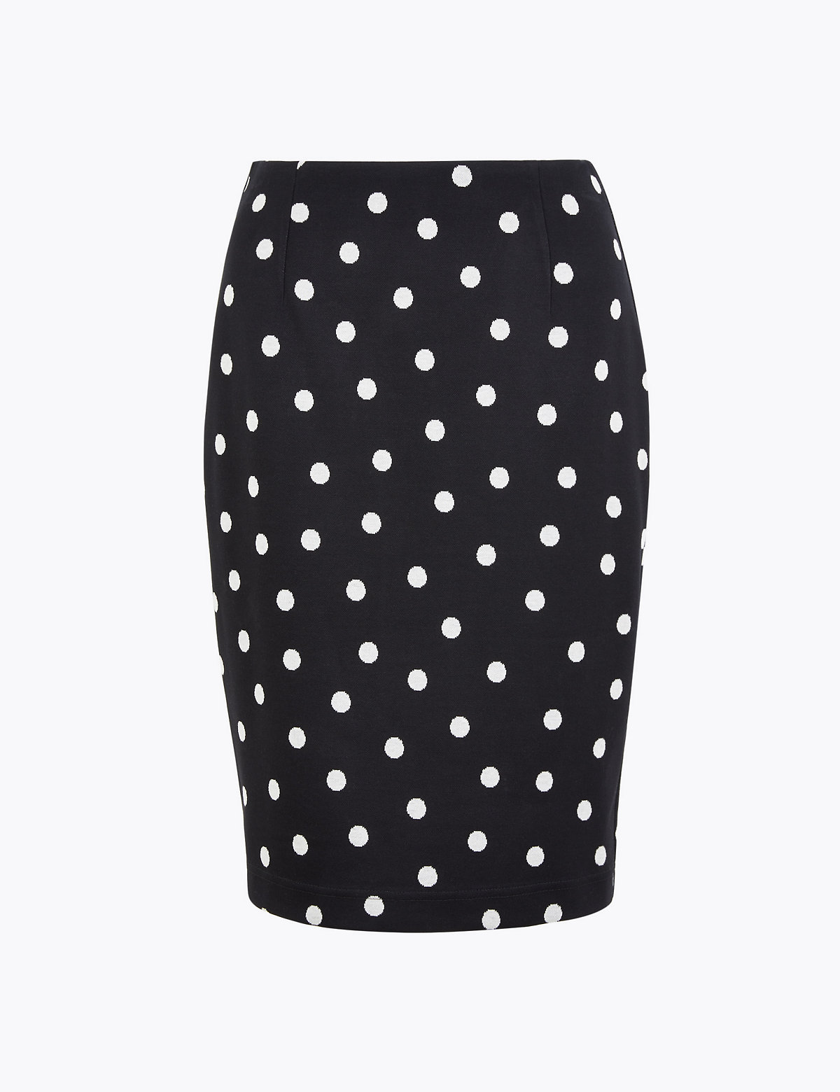 Jersey Polka Dot Knee Length Pencil Skirt