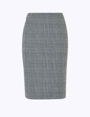 Grey check pencil outlet skirt