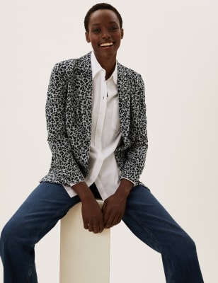 

Womens M&S Collection Jersey-Blazer mit Jacquard-Tiermuster - Grey Mix, Grey Mix