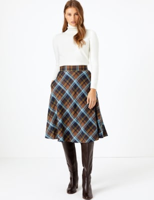 Check plaid outlet midi skirt