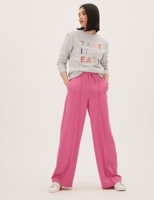 

M&S Collection Pantalón de pata ancha de crepé con cordón ajustableWomens - Pink, Pink