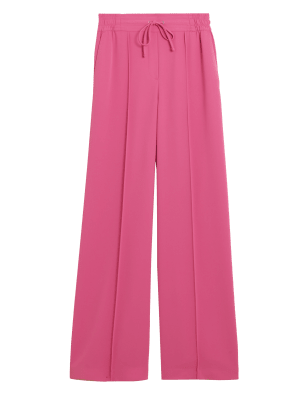 

Womens M&S Collection Crepe Drawstring Wide Leg Trousers - Pink, Pink