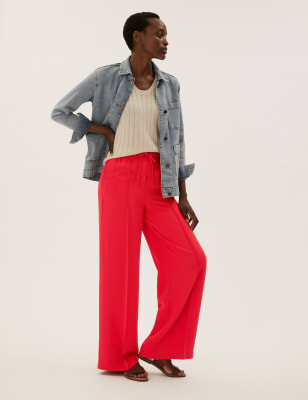 Crepe Drawstring Wide Leg Trousers