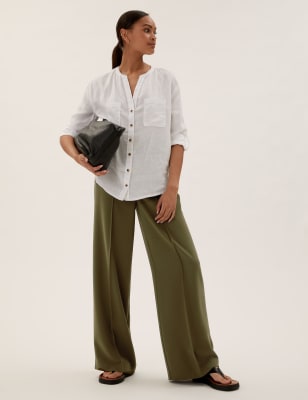 

Womens M&S Collection Crepe Drawstring Wide Leg Trousers - Dark Khaki, Dark Khaki