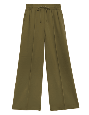 

Womens M&S Collection Crepe Drawstring Wide Leg Trousers - Dark Khaki, Dark Khaki