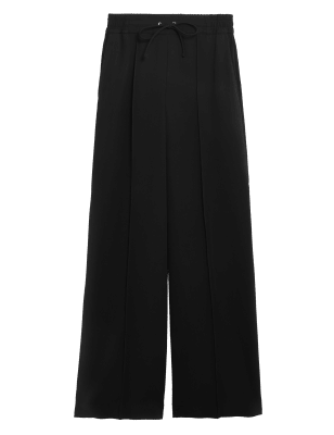 

Womens M&S Collection Crepe Drawstring Wide Leg Trousers - Black, Black