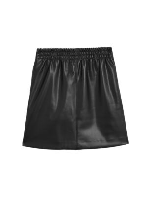 M&S Womens Faux Leather Mini A-Line Skirt
