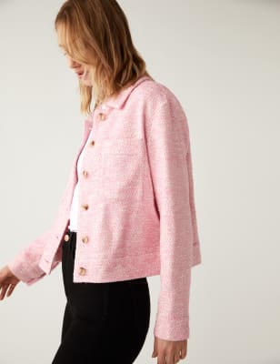 

Womens M&S Collection Tweed Relaxed Collared Short Trucker Jacket - Pink Mix, Pink Mix