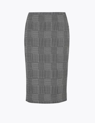 Jersey Checked Knee Length Pencil Skirt 