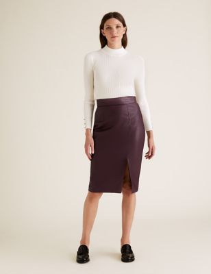 Faux Leather Side Split Pencil Skirt | M&S AU