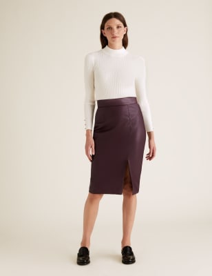 M&s silver leather on sale skirt