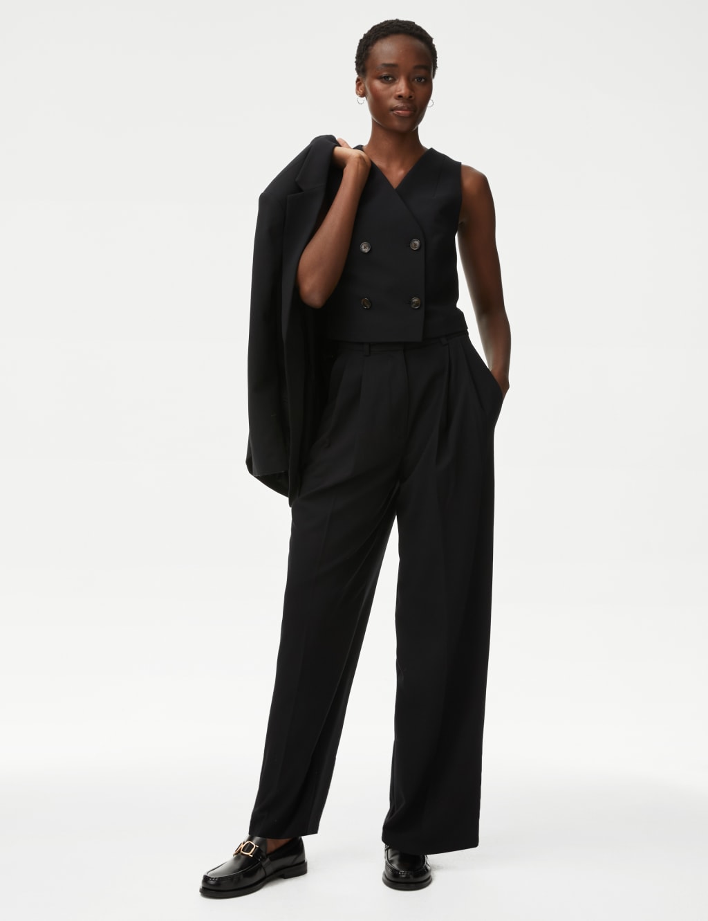 Petite High Waisted Wide Leg Trouser