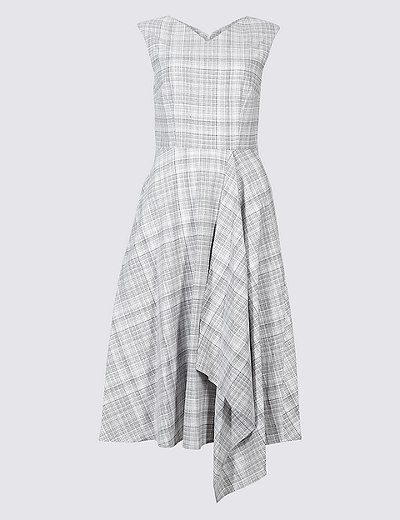 Cotton Rich Checked Cap Sleeve Skater Dress