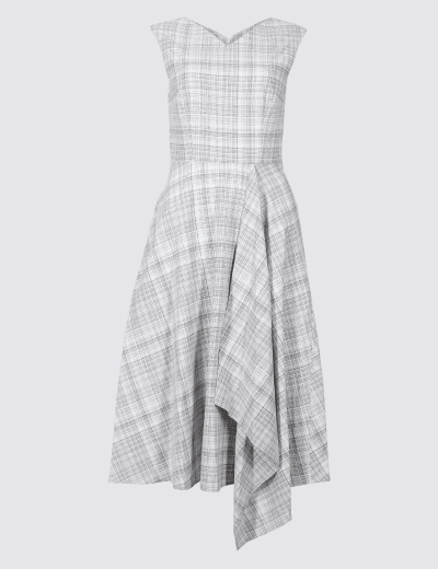 Cotton Rich Checked Cap Sleeve Skater Dress