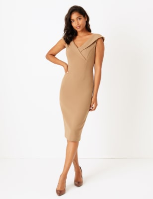 Robe midi coupe pr&egrave;s du corps &agrave; &eacute;paules d&eacute;nud&eacute;es