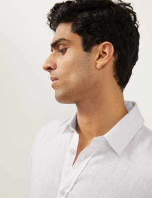 

JAEGER Mens Luxury Pure Linen Short Sleeve Shirt - White, White