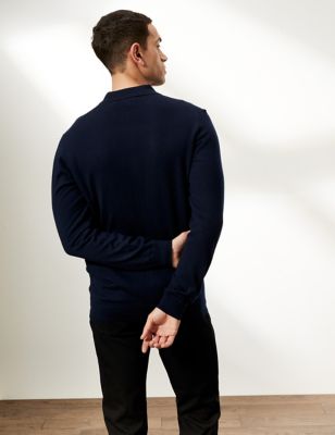 

JAEGER Mens Wool With Cashmere Zip Up Knitted Jumper - Navy, Navy