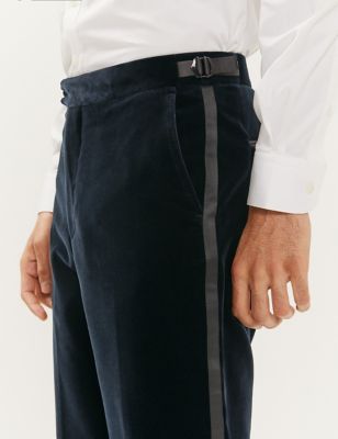JAEGER  Mens  Tailored Fit Italian Cotton Velvet Trousers - Medium Navy