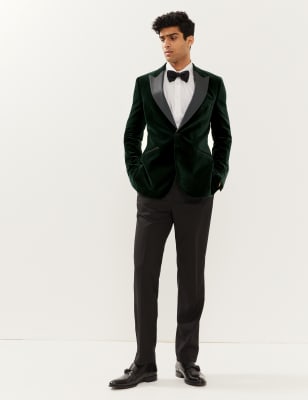 

JAEGER Mens Tailored Fit Italian Cotton Velvet Jacket - Dark Green, Dark Green