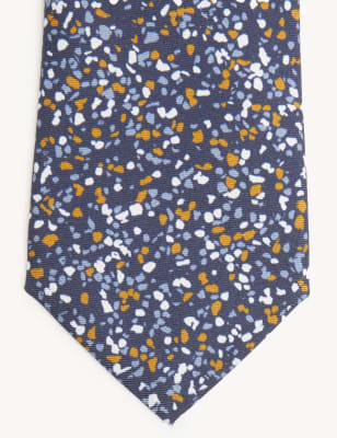 

JAEGER Mens Italian Woven Terrazzo Print Pure Silk Tie - Blue Mix, Blue Mix