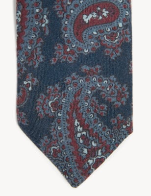 

JAEGER Mens Italian Woven Paisley Pure Wool Tie - Navy Mix, Navy Mix