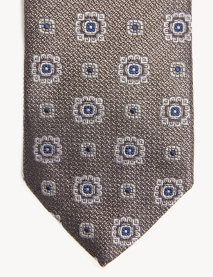 

JAEGER Mens Italian Woven Floral Pure Silk Tie - Gold, Gold