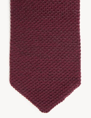 

JAEGER Mens Italian Knitted Silk and Wool Tie - Dark Red, Dark Red