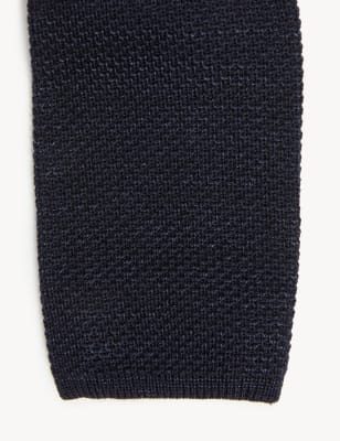 

JAEGER Mens Italian Knitted Silk and Wool Tie - Navy, Navy