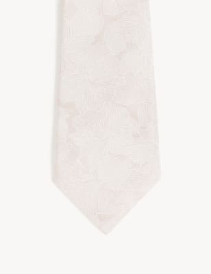 

JAEGER Mens Italian Woven Floral Pure Silk Tie - Pale Pink, Pale Pink