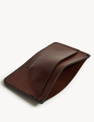 

JAEGER Mens British Luxury Leather Card Holder - Brown, Brown