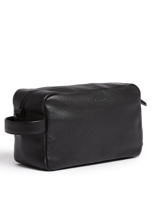 

JAEGER Mens Leather Washbag - Black, Black