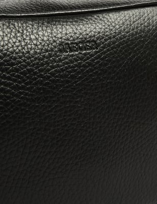 

JAEGER Mens Premium Leather Textured Washbag - Black, Black