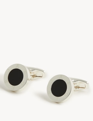 JAEGER Mens Silver Plated Cufflinks, Silver