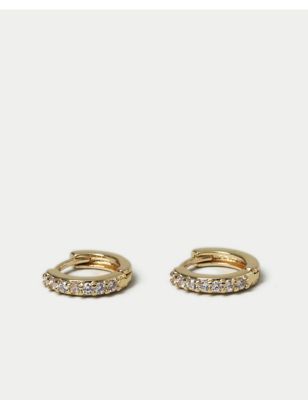 M&S Womens Gold Plated Crystal Hoop Earrings, Crystal