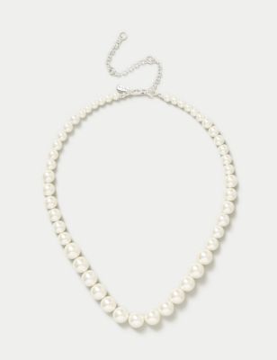 M&S Women's Graduated Pearl Necklace - White, White