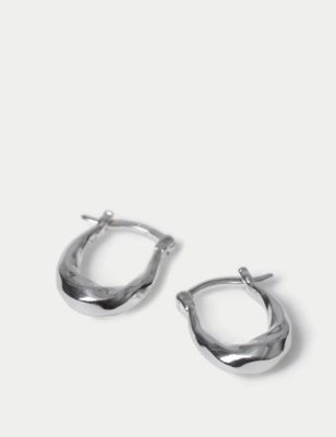 Womens Autograph Sterling Silver Small Etched Hoops, Silver