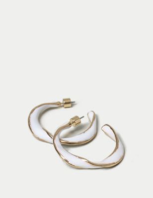 M&S Women's Enamel Hoop Earrings - White, White