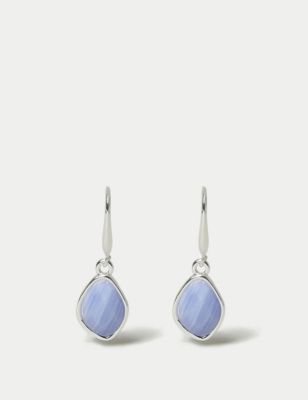 M&S Womens Blue Lace Agate Drop Earrings, Blue