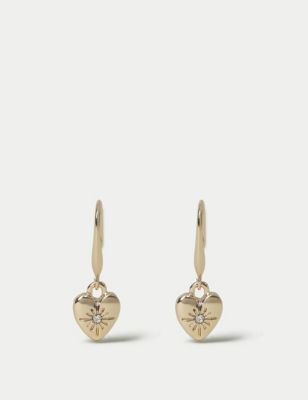 M&S Womens Gold Tone Heart Drop Earrings, Gold
