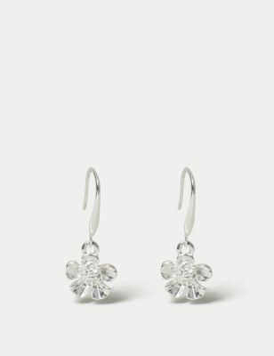 M&S Womens Flower Drop Earrings - Silver, Silver
