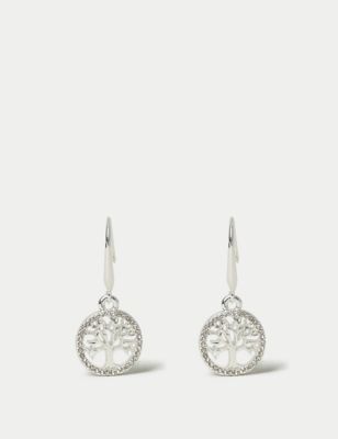 M&S Women's Silver Tone Tree Pattern Earrings, Silver