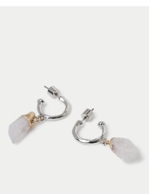 M&S Womens Rhodium Quartz Drop Earrings - Silver, Silver