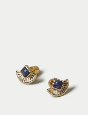 M&S Womens 14ct Gold Plated Semi Precious Stud Earrings, Gold