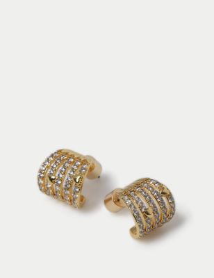 M&S Women's 14ct Gold Plated Cubic Zirconia Hoop Earrings, Gold